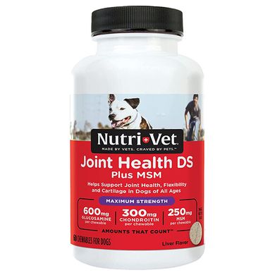 Nutri-Vet Joint Health DS Plus MSM Maximum Strength - Нутрі-вет Жувальні таблетки з глюкозаміном, хондроїтином, МСМ, марганцем для собак, 60 табл