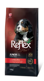 Сухой корм для щенков крупных пород Reflex Plus Junior Large LAMB & RICE с ягненком и рисом, 18 кг