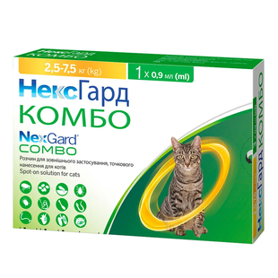 NexGard Combo НЕКСГАРД КОМБО капли от блох, клещей, гельминтов для котов с весом 2.5-7.5 кг (1 аппликатор)