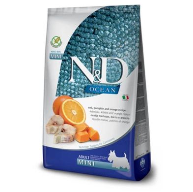Farmina N&D Ocean Adult Mini - Беззерновий сухий корм для дорослих собак дрібних порід з тріскою, гарбузом та апельсином 800 г