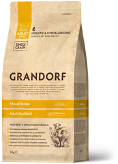 Grandorf Live Probiotics 4 MEAT RECIPE ADULT STERILIZED - Грандорф Сухий корм 4 види м'яса для стерилізованих кішок, 6 кг