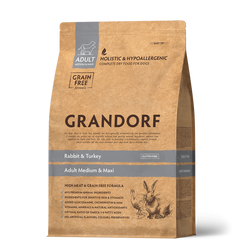 Grandorf Rabbit and Turkey Adult Medium & Maxi Breeds - Грандорф сухой комплексный корм для взрослых собак средних и крупных пород с кроликом и индейкой, 3 кг (поврежденная упаковка)