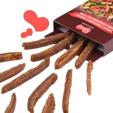 Ласощі для собак від 3-х місяців Mavsy Refined jerky CARPACCIO OF RABBIT AND ROAST DUCK IN CRANBERRY SAUCE карпаччо з крольчатини та запеченої качки в журавлиному соусі, 100 г
