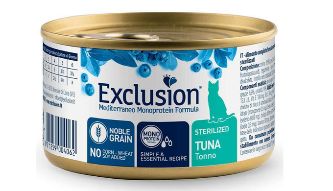 Exclusion Cat Sterilized Tuna - Монопротеиновые консервы с тунцом для стерилизованных котов, 85 г