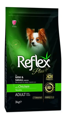 Сухой корм для взрослых собак мелких пород Reflex Plus Mini Adult CHICKEN с курицей для взрослых собак мелких пород, 3 кг