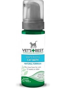 VET'S BEST Waterless Cat Bath - Піна для експрес купання котів, 118 мл