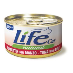 LifeCat консерва для котов с тунцом и говядиной, 85 г