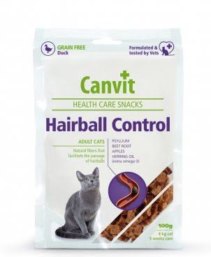 Canvit Hairball Control напіввологі ласощі з качкою для дорослих кішок, 100 г