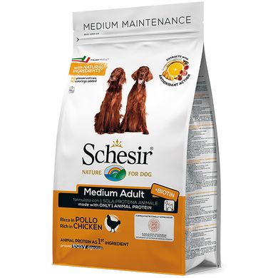 Schesir Dog Medium Adult Chicken - Сухий монопротеїновий корм для собак середніх порід, курка, 3 кг