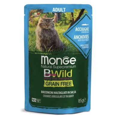 Мonge Сat Вwild Grain Free wet Anchovies Vegetables - Влажный корм для взрослых кошек анчоусы и овощи, 85 г