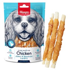 Wanpy Chicken Jerky and Rawhide Twists - Ванпи палочки с вяленой курицей для собак 100 г