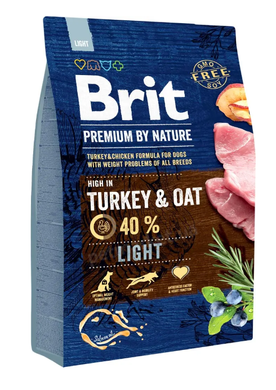 Brit Premium Dog Light - Сухой корм для собак с избыточным весом (индейка/овес), 3 кг