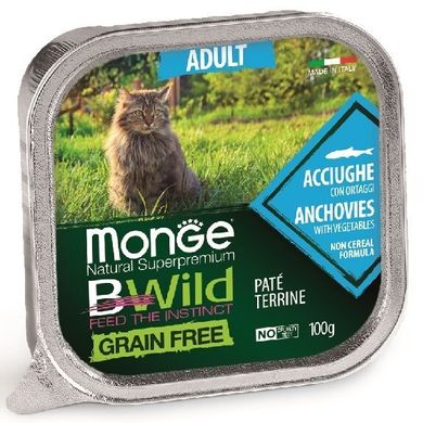 Monge Cat Вwild Grain Free Adult Anchovies with Vegetables - Консерва беззернова для дорослих котів з анчоусів з овочами, 100 г