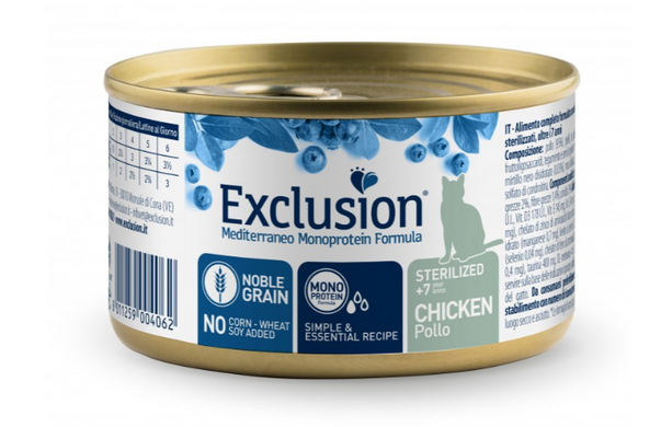 Exclusion Cat Sterilized +7 Chicken - Монопротеиновые консервы с курицей для стерилизованных пожилых котов, 85 г