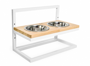 Harley and Cho Lift Natural Wood and White - Миски на білій металевій підставці з регульованою висотою M