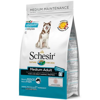 Schesir Dog Medium Adult Fish - Сухий монопротеїновий корм для собак середніх порід, риба, 3 кг