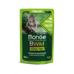 Мonge Сat Вwild Grain Free wet Sterilised Wild boar meat Vegetables - Вологий корм для стерилізованих кішок та кастрованих котів м'ясо дикого кабана, овочі, 85 г