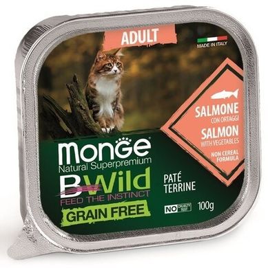 Monge Cat Вwild Grain Free Adult Paté terrine Salmone - Консерва беззернова для дорослих котів з лососем та овочами 100 г