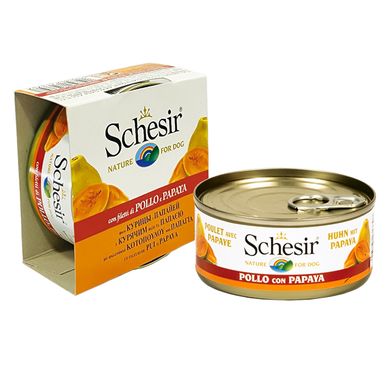 Schesir Chicken Papaya - Влажный корм натуральные консервы для собак курица с папайей, в желе, 150 г