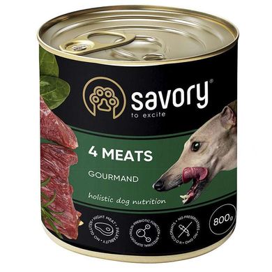 Savory Dog Gourmand 4 meats - Сейворі консерви для дорослих собак з чотирма видами м'яса 800 г