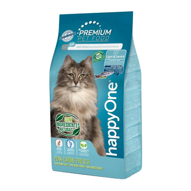 happyOne Premium Cat Light and Senior Fresh Meat - Сухий корм для літніх і малоактивних котів зі свіжим м’ясом, 1,5 кг