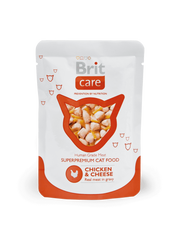 Brit Care Chicken & Cheese Pouch - Консерва с курицей и сыром для взрослых кошек, 80 г