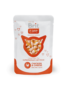 Brit Care Chicken & Cheese Pouch - Консерва з куркою та сиром для дорослих котів, 80 г