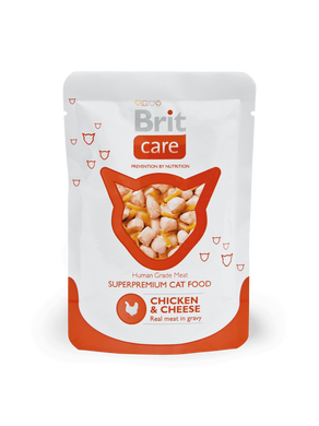 Brit Care Chicken & Cheese Pouch - Консерва з куркою та сиром для дорослих котів, 80 г