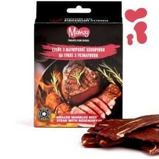 Ласощі для собак від 3-х місяців Mavsy Refined jerky GRILLED MARBLED BEEF STEAK WITH ROSEMARY стейк з мармурової яловичини на грилі з розмарином, 100 г