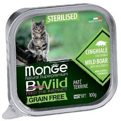 Monge Cat Вwild Grain Free Sterilized - Консерва беззернова з м'ясом кабана та овочами для стерилізованих котів, 100 г