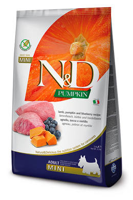 Farmina N&D Grain Pumpkin Dog Lamb & Blueberry Adult Mini - Беззерновий сухий корм для собак дрібних порід з ягням, гарбузом та чорницею 800 г