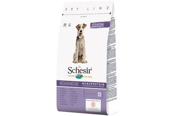 Schesir Dog Medium Mature сухий монопротеїновий корм для похилих або малоактивних собак середніх порід