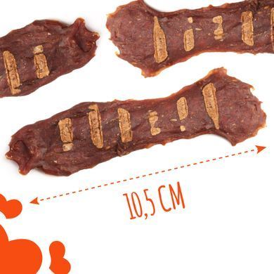 Ласощі для собак від 3-х місяців Mavsy Refined jerky BBQ VENISON STEAK WITH SUN-DRIED TOMATOES ON A BED OF PUMPKIN стейк з оленини з в'яленими томатами на подушці з гарбуза, 100 г