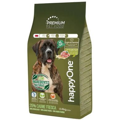 happyOne Premium Dog Light & Senior Fresh Meat - Сухий корм для малоактивних та літніх собак всіх порід зі свіжим м'ясом птиці 4 кг
