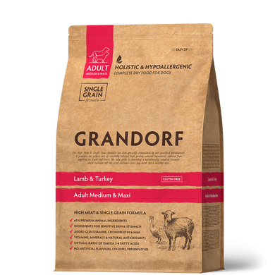Grandorf Lamb & Turkey Adult Medium and Maxi Breeds - Грандорф сухий комплексний корм для дорослих собак середніх та великих порід з ягням та індичкою 3 кг + MAVSY Duck and Cod Sandwich for dogs, 100 г