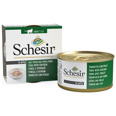 Schesir Tuna Chicken - Влажный корм натуральные консервы для котов тунец с филе курицы, в желе, 85 г