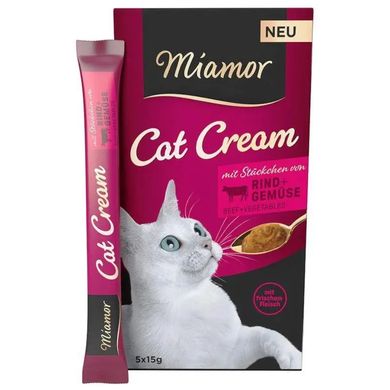 Miamor Cat Cream - Ласощі для котів зі шматочками яловичини та овочами (5х15 г)