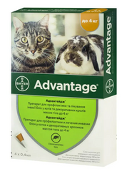 ADVANTAGE (Адвантейдж) капли на холку от блох для кошек и декоративных кроликов весом до 4 кг, (1 пипетка)