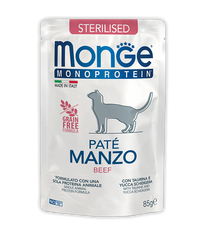 Monge Pate Beef Adult Sterilized Cat - Вологий монопротеїновий корм з яловичиною для дорослих стерилізованих котів 85 г