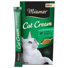 Miamor Cat Cream - Лакомства для кошек с кусочками курицы и овощами (5х15 г)
