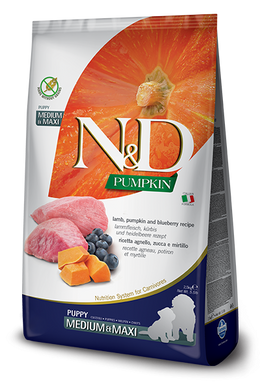 Farmina N&D Grain Pumpkin Dog Lamb & Blueberry Puppy Medium & Maxi - Беззерновий сухий корм для цуценят великих порід з ягням, гарбузом та чорницею 2,5 кг