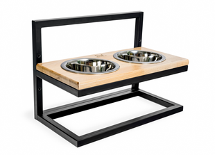 Harley and Cho Lift Natural Wood and Black - Миски на чорній металевій підставці з регульованою висотою M