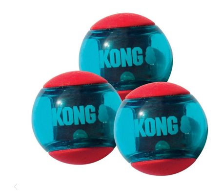 Kong Squeezz Action Игрушка для собак мяч полупрозрачный, красно-синий S