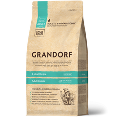 Grandorf CAT 4 MEAT & RICE INDOOR - Грандорф Сухой комплексный корм 4 вида мяса с пробиотиками для взрослых котов 2 кг