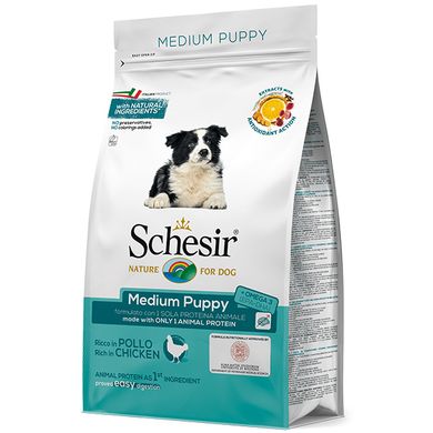 Schesir Dog Medium Puppy - Сухий монопротеїновий корм для цуценят середніх порід, курка, 3 кг