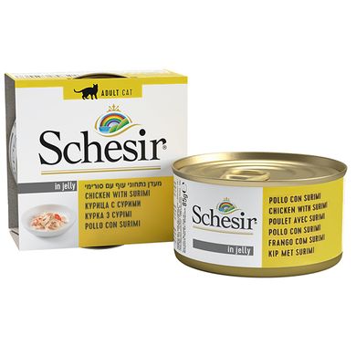 Schesir Chicken Surimi - Влажный корм натуральные консервы для котов курица с сурими, в желе, 85 г