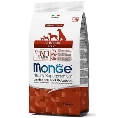 Monge All breeds Adult Lamb - Корм с ягненком, рисом и картофелем для взрослых собак всех пород, 2,5 кг