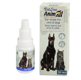AnimAll VetLine - Вушні краплі для котів та собак, 30 мл