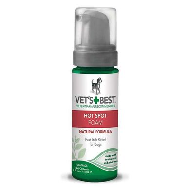 VET`S BEST Hot Spot Foam - Моющая пена для устранения раздражений, воспалений и зуда для собак, 118 м
