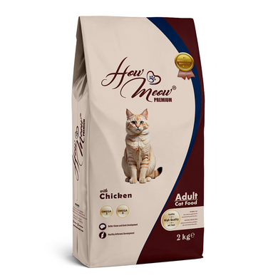 Полнорационный сухой корм для взрослых кошек How Meow Adult Cat с курицей, 2 кг